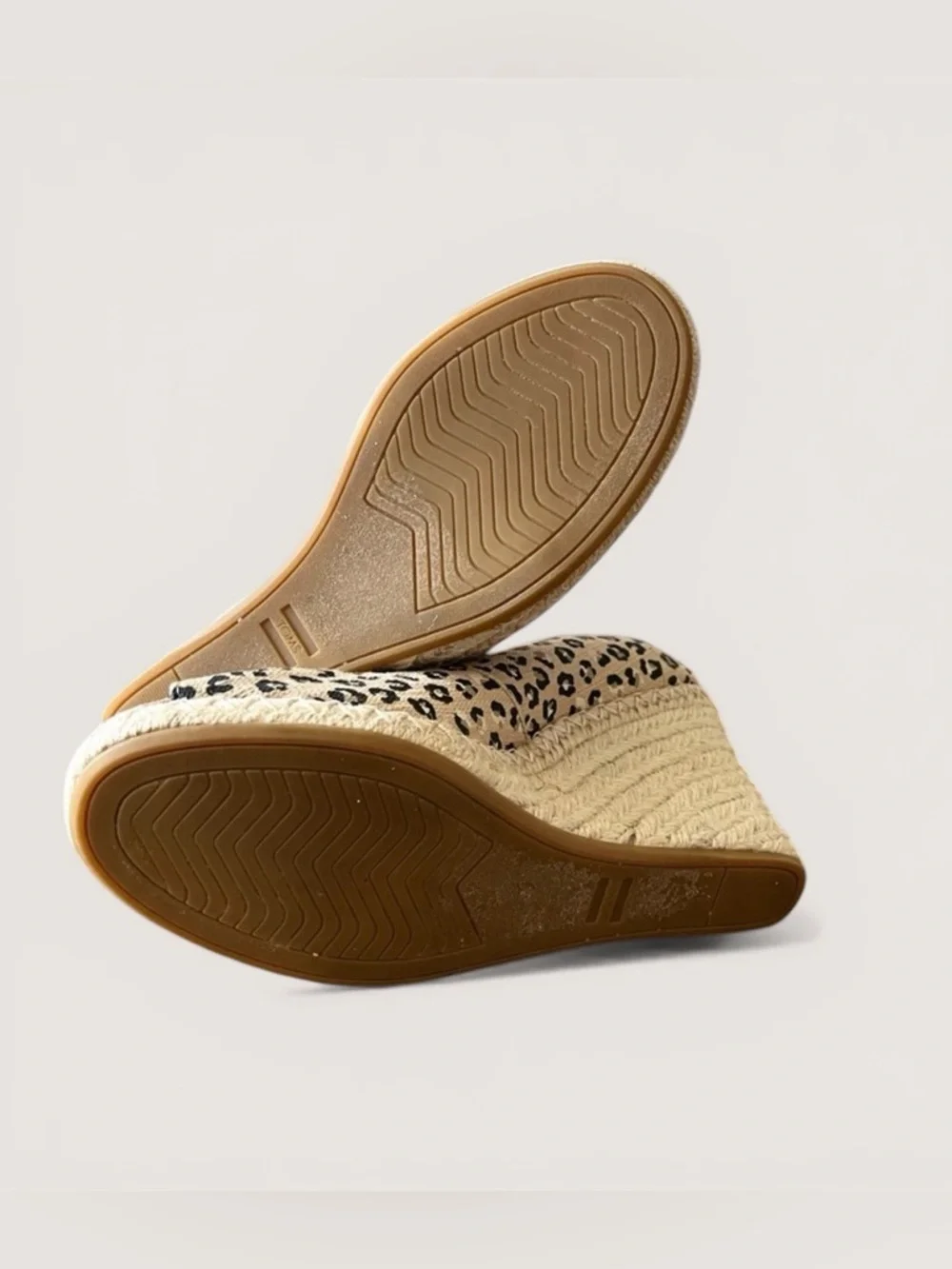 Toms Tan and Black Leopard Animal Print Wedge Peep Toe Sandals